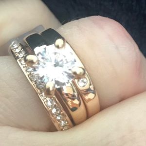 Faux diamond ring and set of two bands